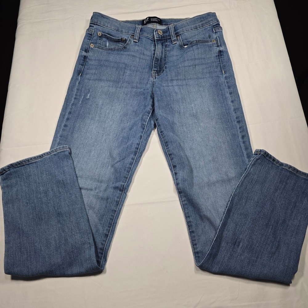 Gap Y2K Straight Leg Jeans Medium Wash Distressed Denim Women's 8/29